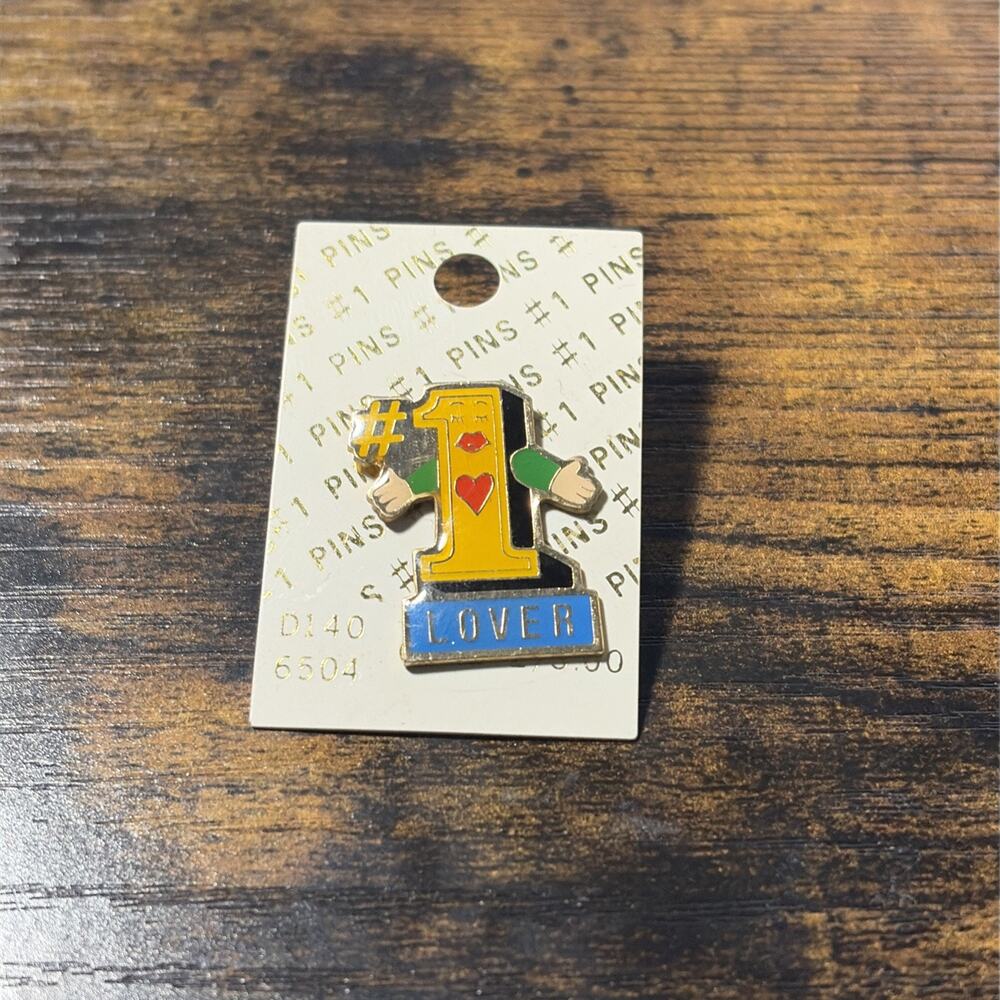 Number One #1 Lover Vintage Lapel Pin - Friendship Heart Love Amigo Bestie Pin